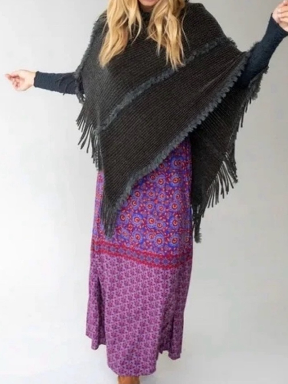 Natural Life Chenille Poncho Scarf Charcoal Gray